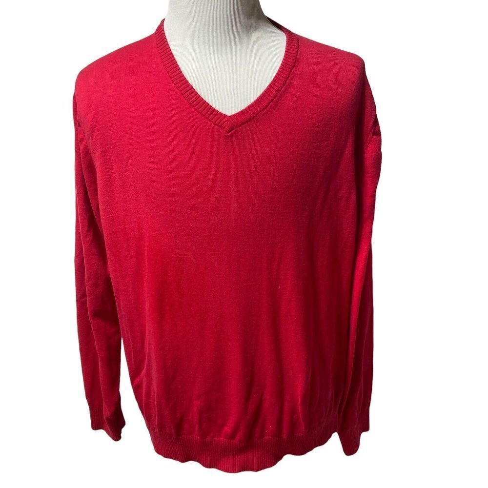 JCP Mens Pullover Sweater Blue Cotton V Neck Long Sleeve Tight-Knit XXL Vintage